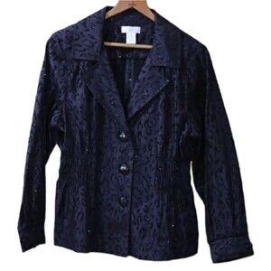 Laura Ashley Vintage Black Animal Print Sparkly Blazer Jacket PL